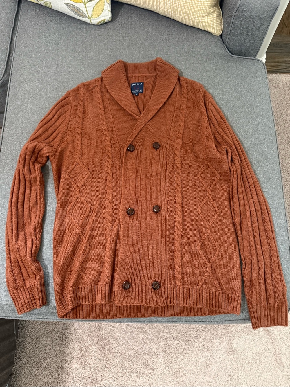 Men's Double-Breasted Shawl Collar Cardigan Sweater - Rust